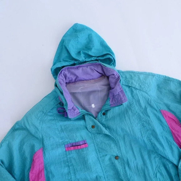Vintage  Teal and Purple Zip Up Windbreaker Jacket Size Large - Picture 11 of 15
